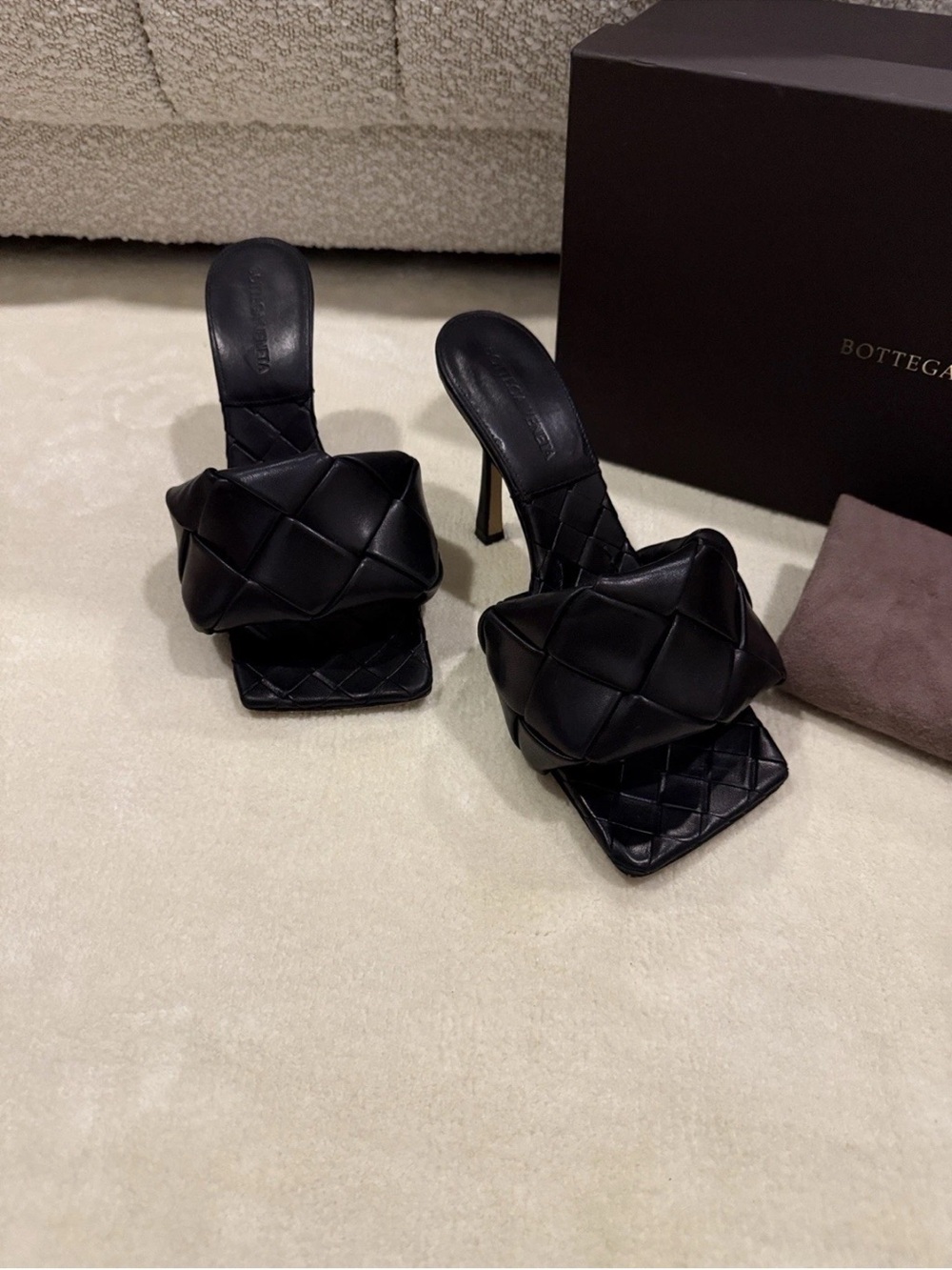 Bottega Veneta Black Intrecciato Knot Mules